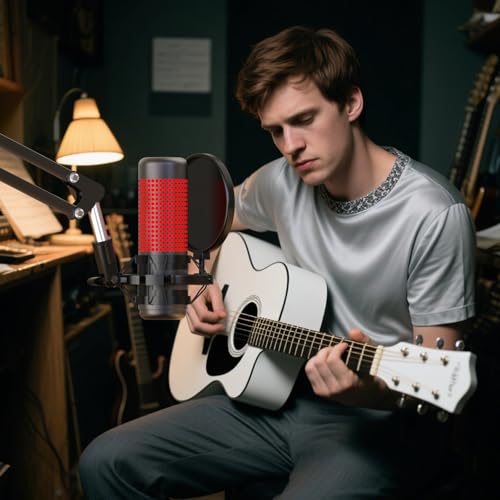 Microphone Shock Mount with Pop Filter, Universal Anti-Vibration Mic Holder for 42~46mm/1.65~1.81in Diameter Studio Condenser Mic, Mic Shock Mount, Mic Clip Holder