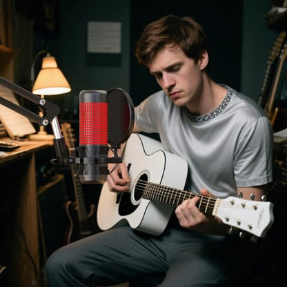Microphone Shock Mount with Pop Filter, Universal Anti-Vibration Mic Holder for 42~46mm/1.65~1.81in Diameter Studio Condenser Mic, Mic Shock Mount, Mic Clip Holder
