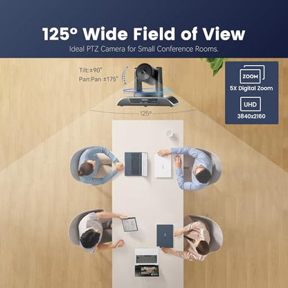 TONGVEO 4K PTZ Camera with AI-Powered Auto-Tracking & Gesture Control 5X Digital Zoom USB 3.0 120-Degree Wide-Angle PTZ Webcam for Video Conference YouTube/Teams/Zoom Meeting Live Streaming - color: Black