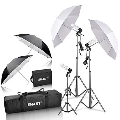 EMART Umbrella Photography Lighting Kit, 200/700W Bulbs, Soft Light Continuous Photographic Reflector Set for Portrait Studio Video Recording, Filming, Podcast
