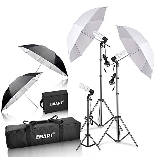 EMART Umbrella Photography Lighting Kit, 200/700W Bulbs, Soft Light Continuous Photographic Reflector Set for Portrait Studio Video Recording, Filming, Podcast