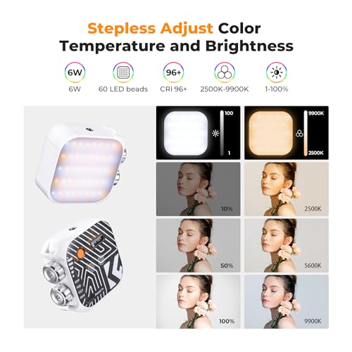 K&F CONCEPT RGB Video Light, 360° Full Color Portable Photography Light, LED Camera Light w 21 Light Effects, 2500K-9900K CRI 96+, 2000mAh Rechargeable Photography Lighting for Vlogging, Selfie, White - color: White