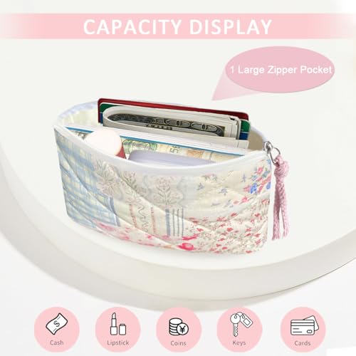 Cotton Quilted Floral Coin Purse Digital Camera Pouch with Cute Prints Zipper for Women Girls (FLOWER PATCH) - color: FLOWER PATCH