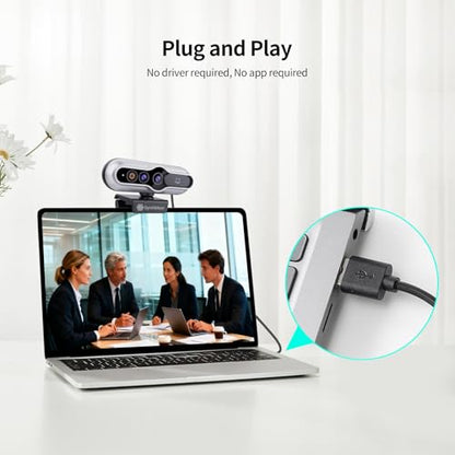 2K Webcam with Windows Hello, 2K 5MP 84°FOV USB Webcam with Noise-reducing Mic, Face Unlocked, Built-in Privacy Cover, Plug and Play, Wide Compatibility for Personal Meetings, Video Calls - color: Silver