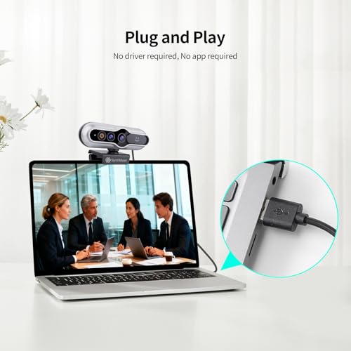 2K Webcam with Windows Hello, 2K 5MP 84°FOV USB Webcam with Noise-reducing Mic, Face Unlocked, Built-in Privacy Cover, Plug and Play, Wide Compatibility for Personal Meetings, Video Calls - color: Silver