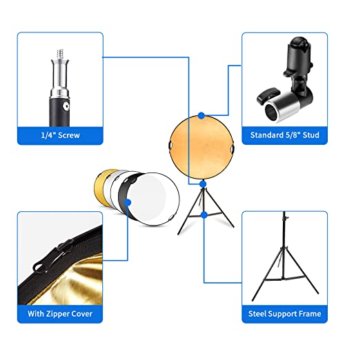 Selens 43" Photography Reflector With 6.5ft Light Stand, Handle, 5-in-1 Reflector and Holder Kit - size: 43in Reflector Stand Kit