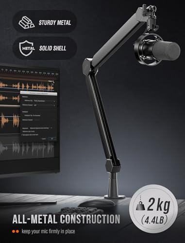 FIFINE Mic Arm Stand, Microphone Boom Arm with Desk Clamp, Cable Channels, 3/8" to 5/8" Threads, Heavy Metal Microphone Stand for Podcast, Vocal Recording, Gaming-BM66 Black - size: BM66 Black (Without Extension Tube)