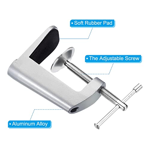 PATIKIL Adjustable Replacement Clamp for Lamps, 2 Pack Universal Adjustable C Shape Desk Table Mount Clamp for Microphone Arm Desk Lamps Stand, Silver - color: Silver