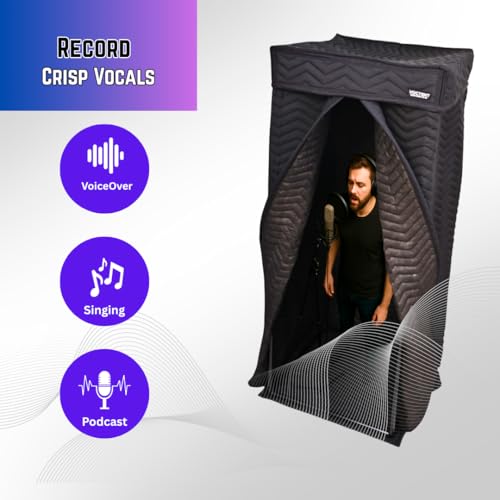 Portable Vocal Booth, Home Recording Studio, Echo-Free Sound Isolation Booth for Voice-Over, Singing (ZIGZAG-BLK, XL) - size: XL