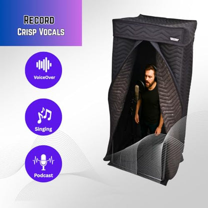 Portable Vocal Booth, Home Recording Studio, Echo-Free Sound Isolation Booth for Voice-Over, Singing (ZIGZAG-BLK, XL) - size: XL