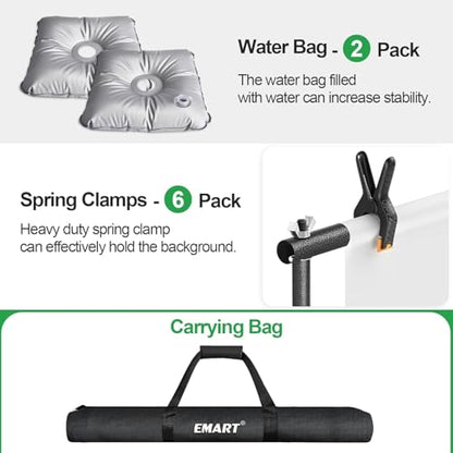 EMART Portable Backdrop Stand Kit with Foldable Cross Flat Base, Adjustable 7ft Height 10ft Width Pipe and Drape Background Hanging Frame Bar for Photography Party Wedding Birthday Photo Studio - size: 7x10FT