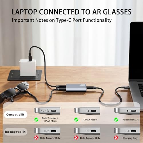 USB-C AR Glasses Adapter, 8K 30Hz/4K 144Hz, Power & Charge Sync | Compatible Xreal/Viture/RayNeo/Rokid AR Glasses,Steam Deck,ROG Ally,Switch 2,DJI RC 2,iPhone 15-17,Android,No Signal Lag
