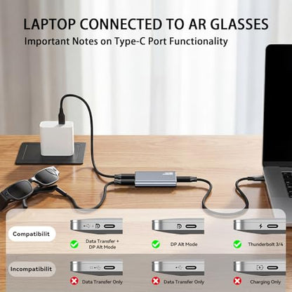 USB-C AR Glasses Adapter, 8K 30Hz/4K 144Hz, Power & Charge Sync | Compatible Xreal/Viture/RayNeo/Rokid AR Glasses,Steam Deck,ROG Ally,Switch 2,DJI RC 2,iPhone 15-17,Android,No Signal Lag