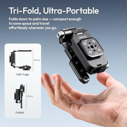 ULANZI XJ01 Uka Universal Foldable Camera Cage & Stablizer, 2-in-1 Portable Top Handle Grip & Quick Release Half Cage w NATO Rail, ARRI Loc, Cold Shoe f Mirrorless Cameras Phone Gimbal Tripod - Black