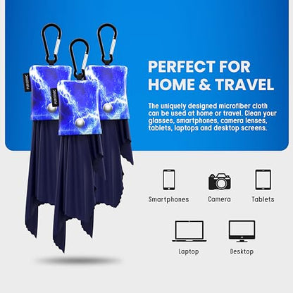 Microfiber Cloth & Glasses Wipes (3 Pack) Lens & Glasses Cleaning Cloth - Eyeglass Cleaner - Camera Lenses & Gadget Delicate Screens - Blue - color: Blue Lightning, size: 3 Pack