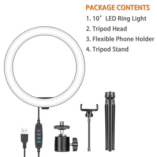 10" Desk Ring Light with Tripod Stand, 3 Light Modes & 11 Brightness Level, Adjustable Selfie Phone Halo Light with Cell Phone Holder for Video Recording, Makeup, Computer Laptop Zoom Meeting