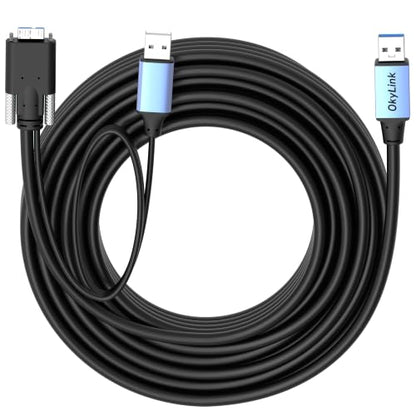 OkyLink Active USB 3.0 A to Micro-B Cable, 5Gbps, 32ft, Double Screw Lock | 10M, 3.2 Gen 1, Male to Male, for External Hard Drive HDD SSD - color: Screw USB3.0, size: 32ft (10m)