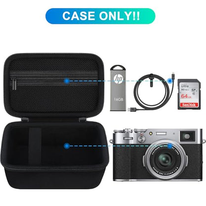 BOVKE Carrying Case for Fujifilm X100VI / X100V / X-E5 Digital Camera, Extra Mesh Pocket for Fuji Camera Accessories Charging Cables, Black - color: Black