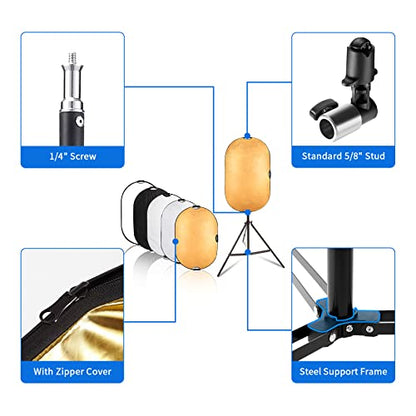 Selens 24x36inch/60x90cm Light Reflector Stand Kit 5-in-1 Collapsible Multi-Disc with Light Photography Stand & Reflector Holder Clamp for Photo Video Studio Outdoor Lighting - size: 24x36in Reflector Stand Kit