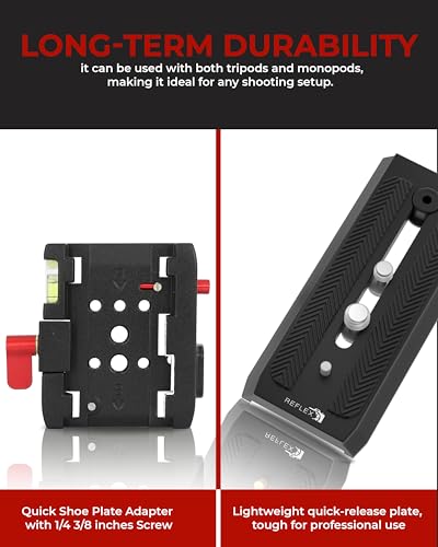 REFLEX CAMERA Professional Quick Release Plate Compatible with Manfrotto 501/500Ah/701HDV/503HDV/Q5 Heads, 15kg Load Capacity, 1/4” & 3/8” Screws, Bubble Level – Ideal QR Plate for Camera Stability