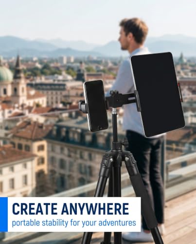 Dual Phone and Tablet Mount Adapter, 1 Set (H101 Bracket + B2 + F1 Clips), 360° Rotating Tripod Holder, Cold Shoe Mount for 1/4" Screws, Delivers Rock-Solid Stability for Hands-Free Vlogs