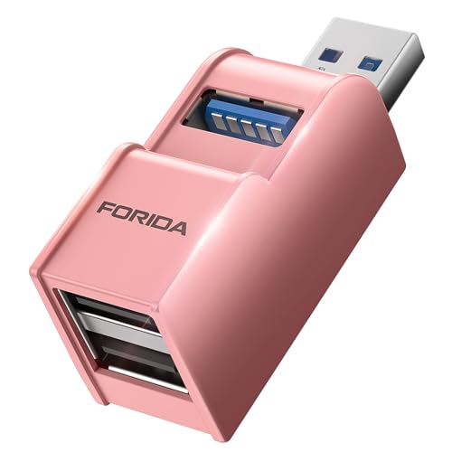 Mini USB Hub Pink, 3-Port USB Splitter 1 in 3 Out, Laptop USB Port Expander | Portable USB Port Splitter for Laptops, Keyborad, U Disk, Mouse,Pc(Pink) - color: Pink