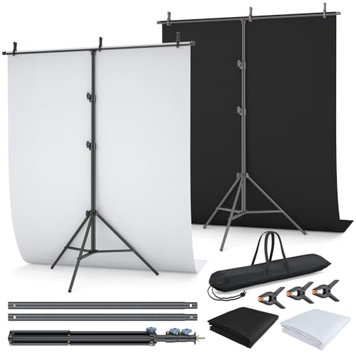 LINCO Lincostore 5x6.7ft Backdrop Stand, Portable Black Photo Backdrop Background with T-Shape Stand, Carry Bag, Spring Clamp for Photography Party Decoration Streaming Studio (Black & White Backdrop) - color: Black & White Backdrop