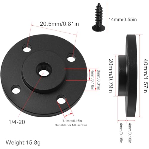 2 Set 1/4 inch Thread Tripod Adapter Holder Mount Plate Wall Mount Universal Wall Mount Mic Bracket Aluminium Alloy for Monitor Light Flash DSLR Camera Diameter 40mm 1/4 Hole
