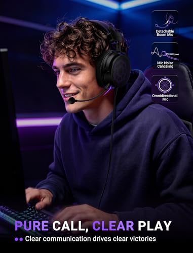 FIFINE Open Back Gaming Headset with 7.1 Surround Sound - Expansive Open Audio - USB/3.5mm Dual Wired Connection - Detachable Mic for PC, PS5, PS4, Laptop, Mac, Xbox, Mobile - Ampligame H18V Lite BP - color: Black and purple