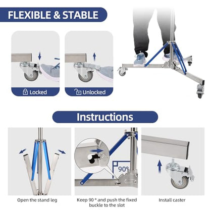 Heavy Duty Light Stand with Caster - 10.5ft/320cm Adjustable Light Stand with Stainless Steel, High Stability and Mobility Light Stand Photography for Strobe Light, Softbox, Reflector