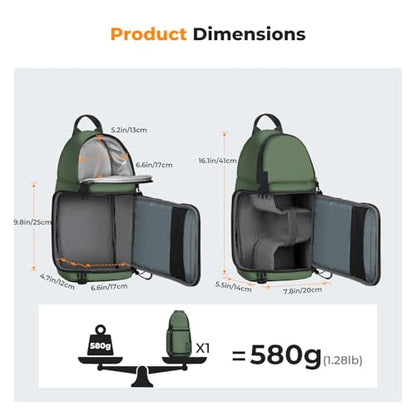 K&F CONCEPT Camera Sling Bag Crossbody Bag Camera Shoulder Backpack DSLR/SLR/Mirrorless Photography Bags Compatible with Canon/Nikon/Sony/Fuji/Gopro/DJI - color: Green, size: Medium