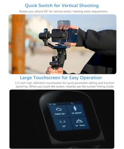FeiyuTech Scorp Mini 3 Gimbal Stabilizer for Smartphone, 3-Axis Phone Gimbal Built-in AI Tracking Module, with Cooling Fan and Integrated Grip Design, Touch Screen, 2KG Payload for iPhone and Android