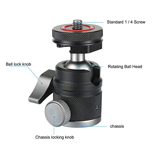 Mini Ball Head with 1/4" Hotshoe Mount Adapter 360 Degree Rotatable Aluminum Tripod Head for DSLR Cameras HTC Vive Tripods Monopods Camcorder Light Stand - size: 1/4" & 3/8"ColdShoe