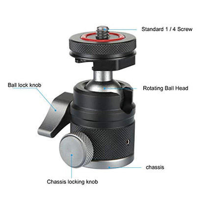 Mini Ball Head with 1/4" Hotshoe Mount Adapter 360 Degree Rotatable Aluminum Tripod Head for DSLR Cameras HTC Vive Tripods Monopods Camcorder Light Stand - size: 1/4" & 3/8"ColdShoe