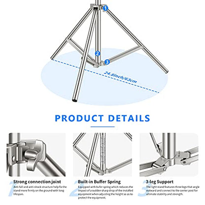 NEEWER 79"/2m Stainless Steel Light Stand, Spring Cushioned Heavy Duty Photography Tripod Stand with 1/4” to 3/8” Universal Screw Adapter for Strobe, LED Video Light, Ring Light, Monolight, Softbox - style: ST-200SS