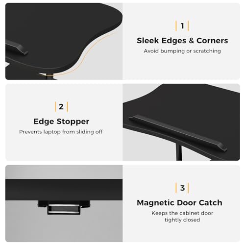 Giantex Mobile Podium Stand, Sit-to-Stand Laptop Cart with Tilting Tabletop & Storage Cabinet, Lockable Casters, Height-Adjustable Rolling Lectern for Classroom, Church, Home Office (Black, 1 Pack) - color: Black