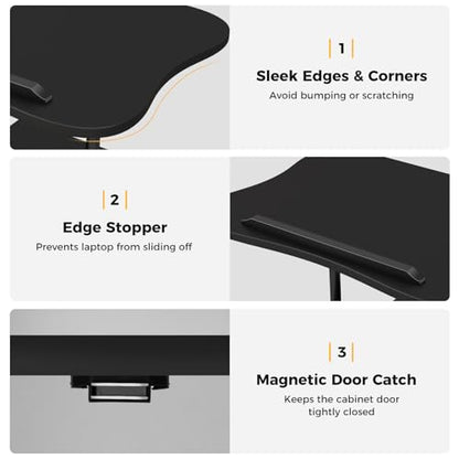 Giantex Mobile Podium Stand, Sit-to-Stand Laptop Cart with Tilting Tabletop & Storage Cabinet, Lockable Casters, Height-Adjustable Rolling Lectern for Classroom, Church, Home Office (Black, 1 Pack) - color: Black