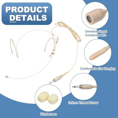 MECCANIXITY Ear Hook Headset Microphone, Double Over Ear Set Hanging Omnidirectional Wired Audio Condenser Microphone Headset with 3.5mm Thread Screw Plug 3.9ft Cable, Beige - color: Beige, style: 3.5mm Thread Screw Plug