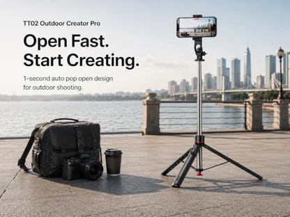 Outdoor Creator Tripod Pro for iPhone, 70 Inch | Auto pop open tall creator tripod with magnetic remote, 1/4 mount and stable base for outdoor vlogging