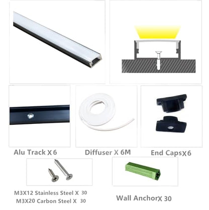 THMOOTHER LED Strip Pre-Drilled Black U Channel Diffuser 6-Pack 3.28FT,Surface Mounted Tape Light Aluminum Track with Continuous Silicone Cover. Flush Installed Low Profile (Black, 6X3.3FT) - color: Black, size: 6X3.3FT