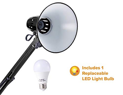 Bostitch Office VLF100D Swing Arm Desk Lamp, Metal, 36" Reach with Multi-Joint Adjustment, Includes Replaceable LED Bulb (VLF), Black - style: Base, Black