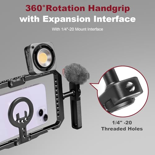 Magnetic Phone Cage with Handle,Smartphone Cage Kit with 360° Rotation Handgrip and Magnetic Sticker for Photography,Compatible with iPhone 17/16/15/14/13 Series and Andriod Phones (Black) - color: Black