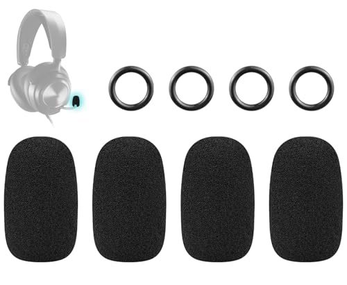 SOULWIT 4Pcs Mic Cover for Steelseries Arctis 1/3/5/7/7+/7P/7P+/7X/7X+/9/9X/Pro/Prime, Nova Series Headphones, Protective Microphone Foam WindScreen Pop Filter with High-Density Foam-Black