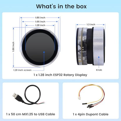 ELECROW ESP32 Rotary Display 240x240-1.28 Inch HMI IPS Round Knob Touch Display Development Board, 2.4G WiFi and BLE Capacitive Touch Screen Compatible with Arduino IDE and The LVGL Library, Silver - size: 1.28" ESP32 Rotary Display