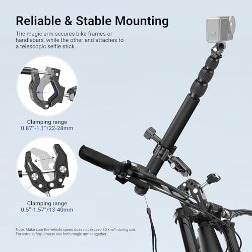 NEEWER Motorcycle Mount Accessories Kit Compatible with GoPro Insta360 DJI, Bike Tail Handlebar Invisible Selfie Stick Double Clamp Holder with Action Camera Adapter for POV Video Recording, GP-30