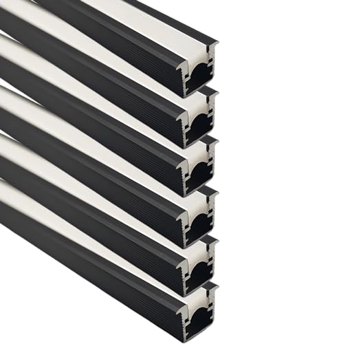 JARBIH 6PACK 1M Led Aluminum Profile, 10x10mm U Type Aluminum Channel Diffuser with Milky Silicone Cover, Kitchen Cabinet Closet Lamp LED Strip Shelf Light Channel Holder(Black) - color: Black, size: 6PACK