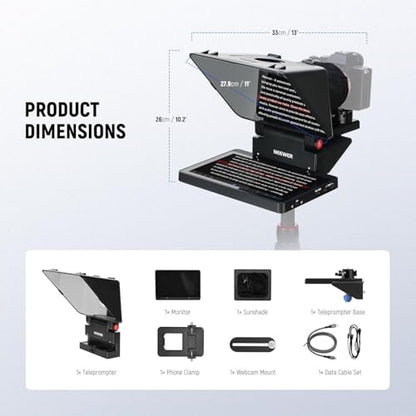 NEEWER 2 in 1 Teleprompter 11 Inch with Monitor for Windows MacOS, Supports Screen Mirroring, Portable Prompter for Camera Mobile Phone Webcam for YouTube Twitch Live Streaming Conference, X11 - style: X11