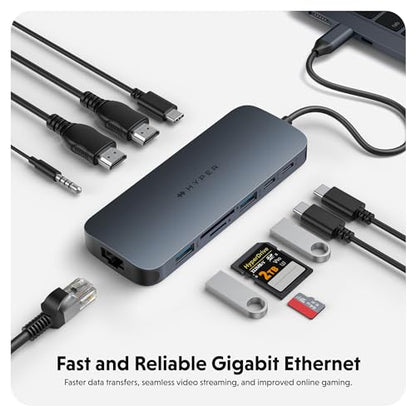 HyperDrive Next 11 Port USB C Hub for Mac, PC, and Chromebook w/ 2 4K60Hz HDMI, 2 USB-A, 2 USB-C Hub 10Gbps,140W Power Delivery, SD & microSD Card Reader, Ethernet, 3.5mm Audio Ports - size: 11 Port USB-C Hub with 2x USB-A