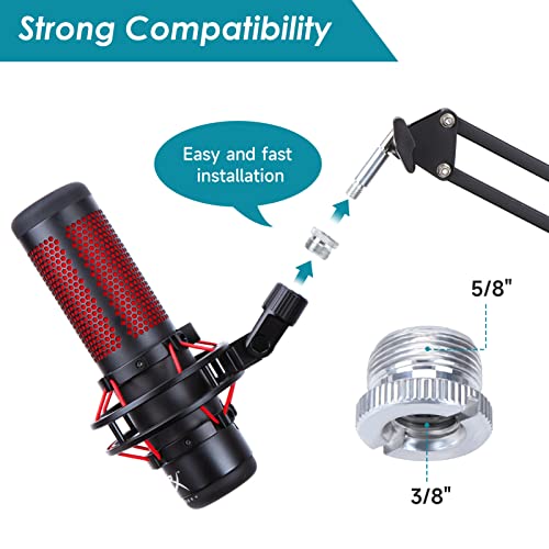 YOUSHARES Wall Mount QuadCast Boom Arm Stand with Mic Windscreen and Table Mount Clamp, Mic Stands and Holders Compatible with HyperX QuadCast S Microphone - color: Stand with wall clamp and table clamp