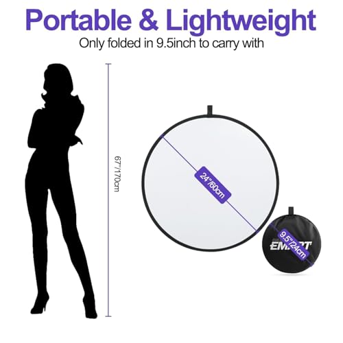 EMART 24'' (60cm) 5 in 1 Photo Collapsible Photography Reflector with Bag - Portable Camera Panel for Studio Video,Outdoor Lighting, Indoor Shooting, Portraint -Translucent, White, Silver, Gold, Black